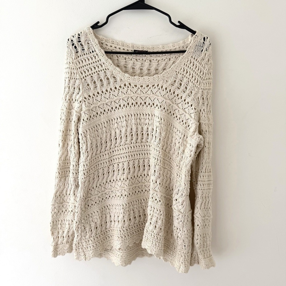 Dana Buchman Women's Crocheted Sweater Size L Open Knit Boho Beachy Coastal